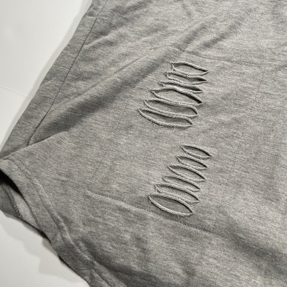 Carbon Longer Length Gray Distressed Short Sleeve Hoodie - Size Large - Picture 6 of 9